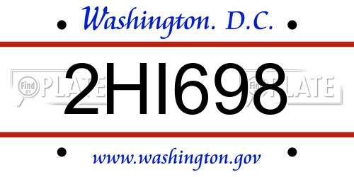 2HI698 District Of Columbia License Plate