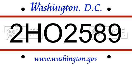 2HO2589 District Of Columbia License Plate