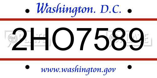 2HO7589 District Of Columbia License Plate