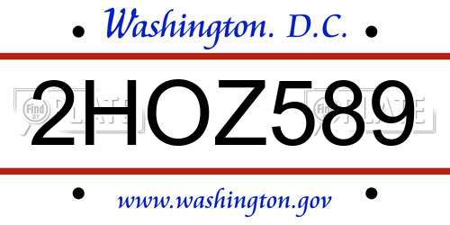 2HOZ589 District Of Columbia License Plate