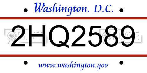 2HQ2589 District Of Columbia License Plate