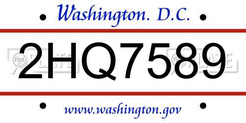 2HQ7589 District Of Columbia License Plate
