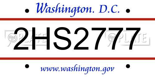 2HS2777 District Of Columbia License Plate