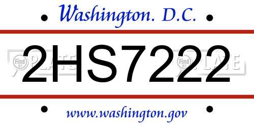 2HS7222 District Of Columbia License Plate