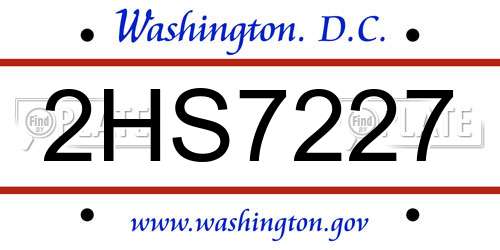 2HS7227 District Of Columbia License Plate