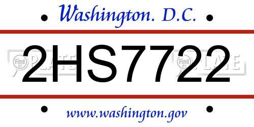 2HS7722 District Of Columbia License Plate