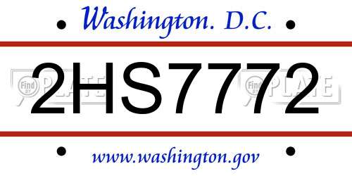 2HS7772 District Of Columbia License Plate