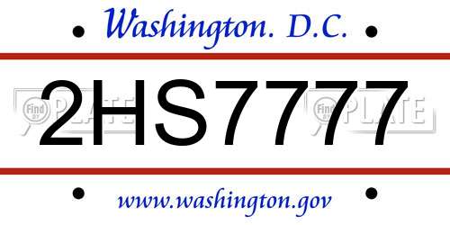 2HS7777 District Of Columbia License Plate