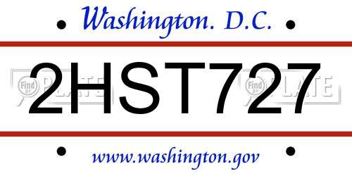 2HST727 District Of Columbia License Plate