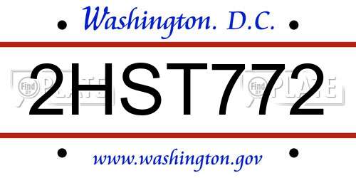 2HST772 District Of Columbia License Plate