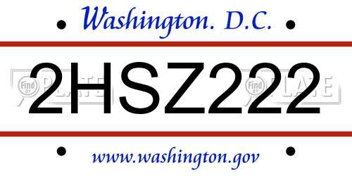 2HSZ222 District Of Columbia License Plate