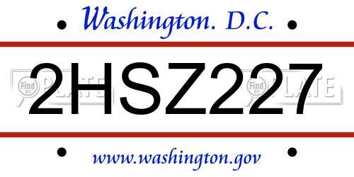 2HSZ227 District Of Columbia License Plate