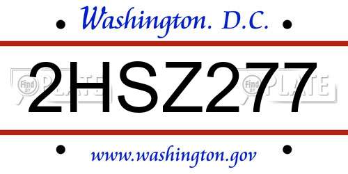 2HSZ277 District Of Columbia License Plate