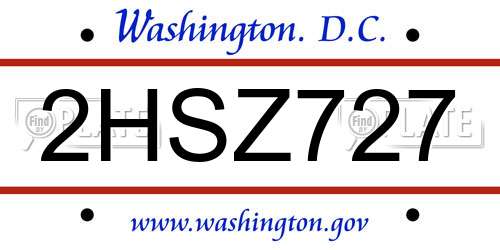 2HSZ727 District Of Columbia License Plate