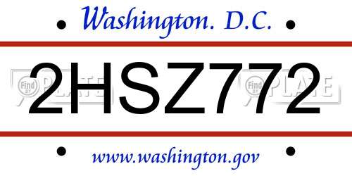 2HSZ772 District Of Columbia License Plate