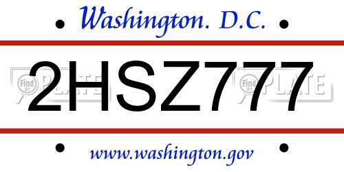 2HSZ777 District Of Columbia License Plate