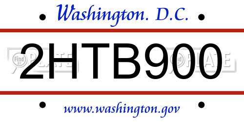 2HTB900 District Of Columbia License Plate