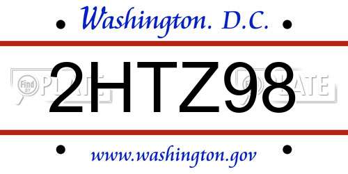 2HTZ98 District Of Columbia License Plate