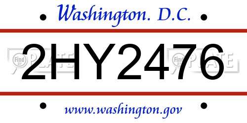2HY2476 District Of Columbia License Plate