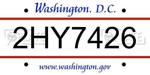 2HY7426 District Of Columbia License Plate
