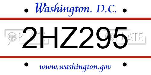 2HZ295 District Of Columbia License Plate