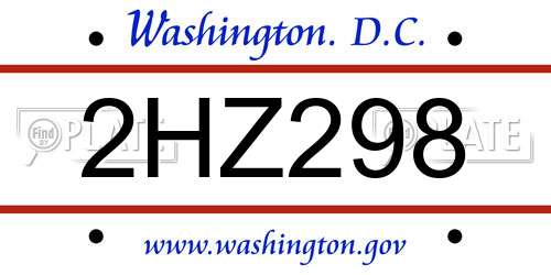 2HZ298 District Of Columbia License Plate