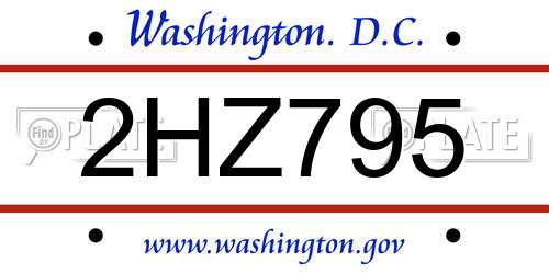 2HZ795 District Of Columbia License Plate