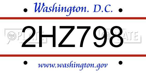 2HZ798 District Of Columbia License Plate