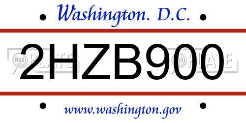 2HZB900 District Of Columbia License Plate