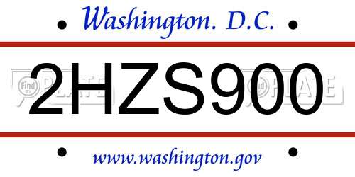 2HZS900 District Of Columbia License Plate