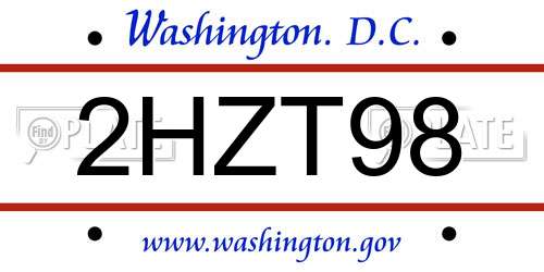 2HZT98 District Of Columbia License Plate