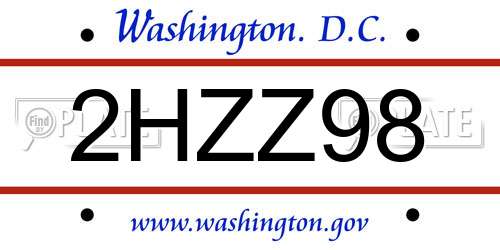 2HZZ98 District Of Columbia License Plate