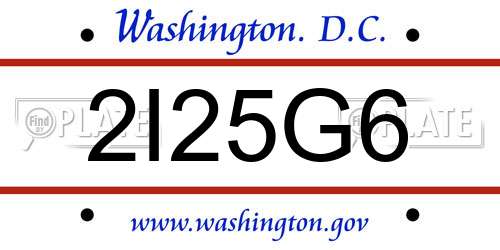 2I25G6 District Of Columbia License Plate