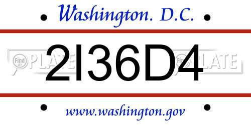 2I36D4 District Of Columbia License Plate
