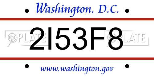 2I53F8 District Of Columbia License Plate
