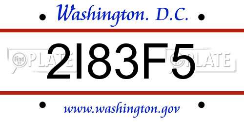 2I83F5 District Of Columbia License Plate