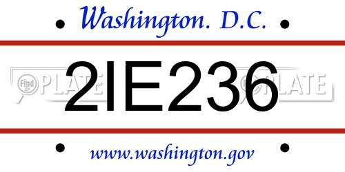 2IE236 District Of Columbia License Plate