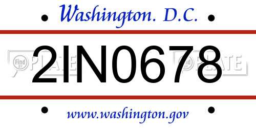 2IN0678 District Of Columbia License Plate