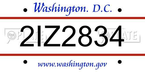 2IZ2834 District Of Columbia License Plate