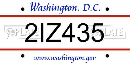 2IZ435 District Of Columbia License Plate