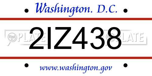 2IZ438 District Of Columbia License Plate