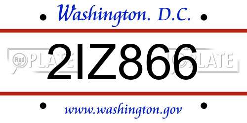 2IZ866 District Of Columbia License Plate