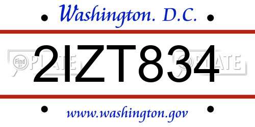 2IZT834 District Of Columbia License Plate