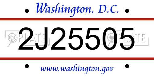 2J25505 District Of Columbia License Plate