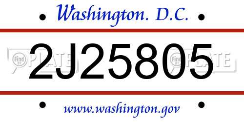 2J25805 District Of Columbia License Plate