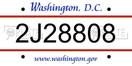 2J28808 District Of Columbia License Plate