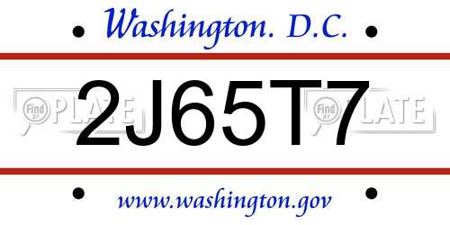 2J65T7 District Of Columbia License Plate