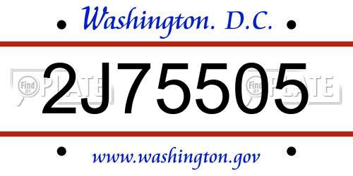 2J75505 District Of Columbia License Plate
