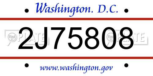 2J75808 District Of Columbia License Plate