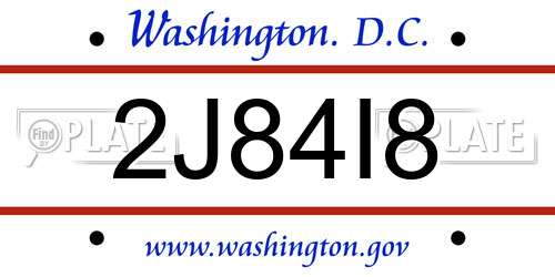 2J84I8 District Of Columbia License Plate